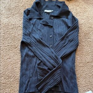 Good American Navy Ribbed Button-Front Top